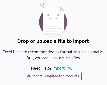 Odoo product import template download option in the Sales module