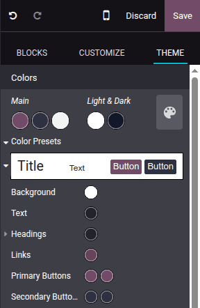 Odoo theme color preset configuration showing Bootstrap variable integration