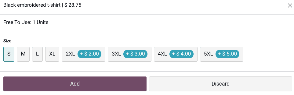 Available stock quantity displayed alongside product details in the Odoo POS interface
