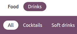 Product categories displayed as browsable tiles in the Odoo POS kiosk interface